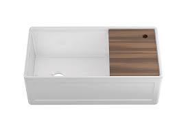 **CLEARANCE** Julien 093619 WHITE FIRA SINGLE BOWL FIRECLAY FARMHOUSE SINK WITH REVERSIBLE APRON FRONT AND ACCESSORY LEDGE - 36 x 19 x 11-1/2" (WxDxH) (Clearance Item)