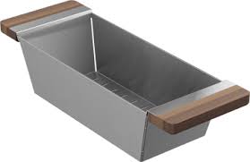 **CLEARANCE** Julien HRF 205038 WALNUT HANDLED STAINLESS STEEL COLANDER FOR FIRA SINKS - 6 x 17-1/4 x 4-1/4" (WxDxH) (Clearance Item)