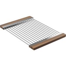 **CLEARANCE** Julien HRF 215009 WALNUT HANDLED STAINLESS STEEL DRYING RACK FOR FIRA SINKS - 12 x 17-1/4 x 3/4" (WxDxH) (Clearance Item)