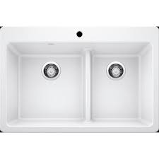 **CLEARANCE** BLC 442567 WHITE CORENCE SERIES DROP-IN/UNDERMOUNT DOUBLE UNEQUAL BOWL (LOW DIVIDE)
