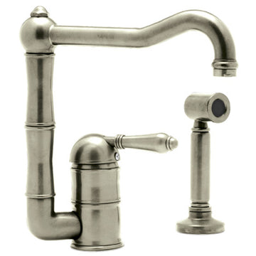 Rohl A3608LMWSSTN-2 Single Handle Column Spout Kitchen Faucet with Sidespray, Satin Nickel