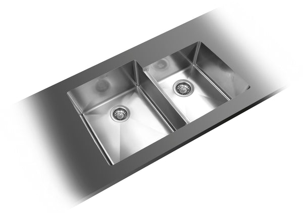 TopZero, TZ.RS418.64, Munich, Rimless Sink 1-3/4 Bowl 10in.D Big Bowl & 8in.D Small Bowl (On Right Side) 31-1/2in.x18-1/2in.), Stainless Steel